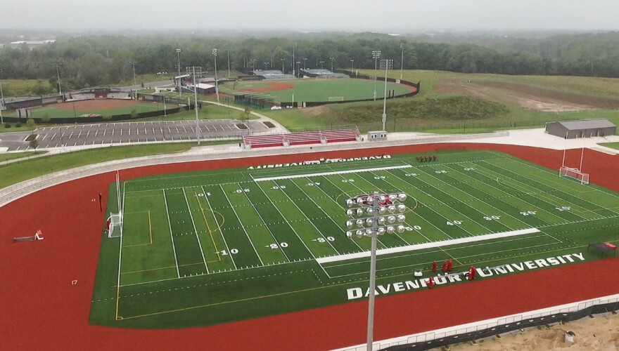 drone photo of turf football field