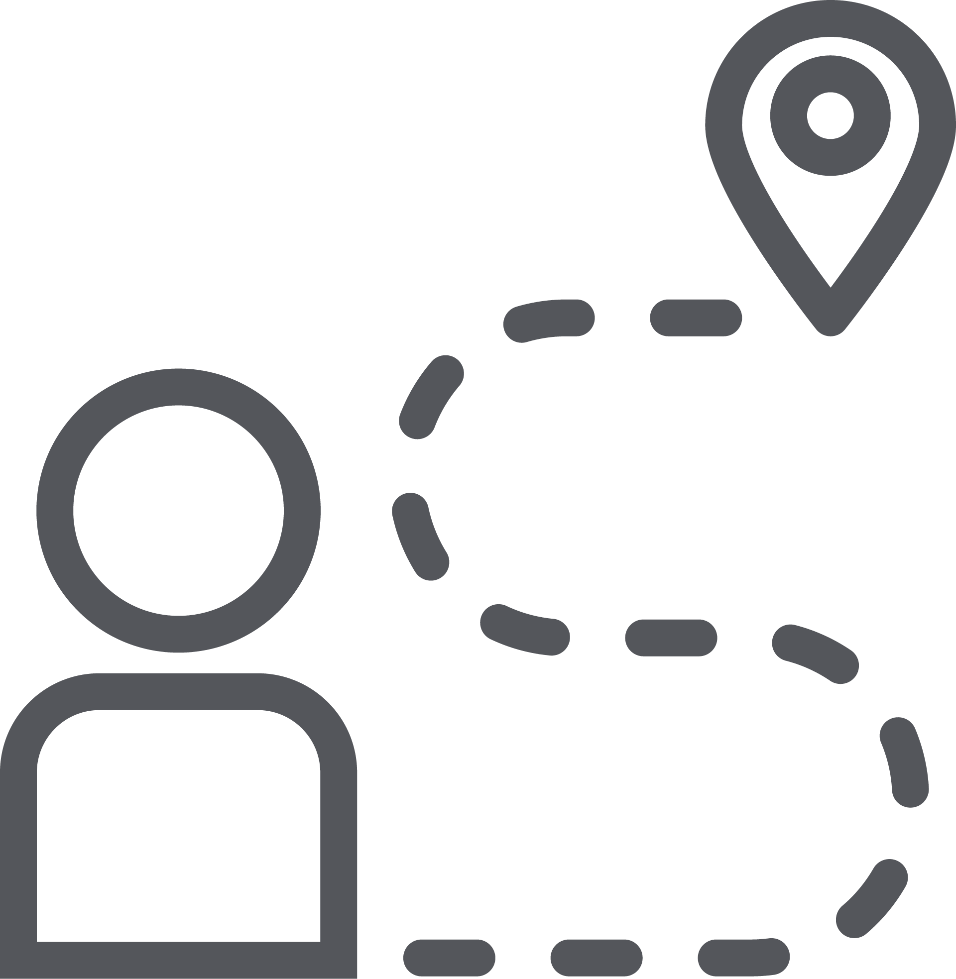 Individual with dotted path line to destination