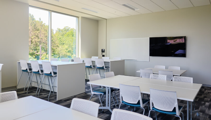 empty classroom with modern furniture