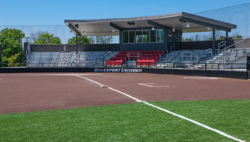 turf softball field and stadium seating