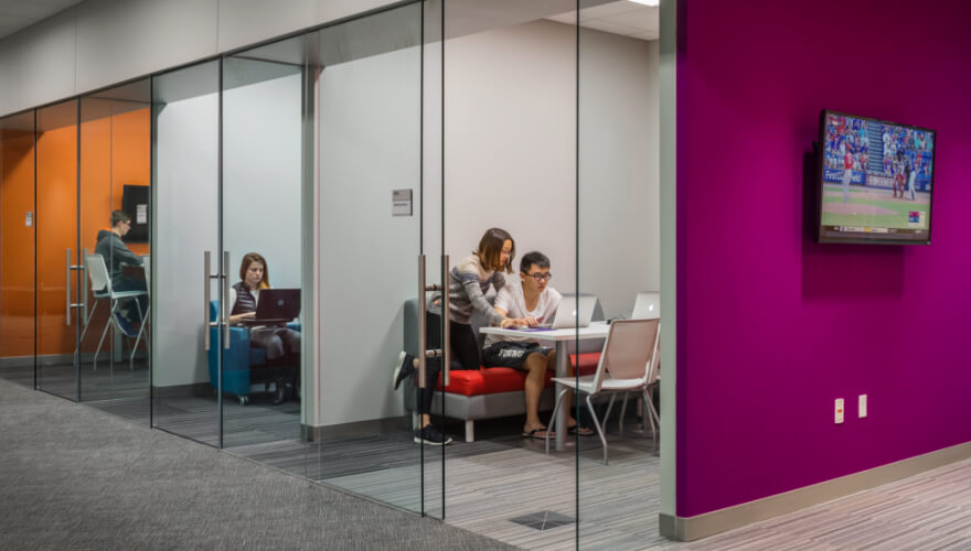 students studying in private rooms