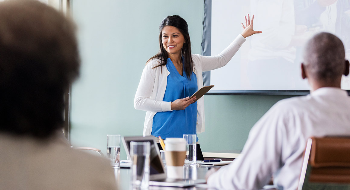 Professional women leading a presentation