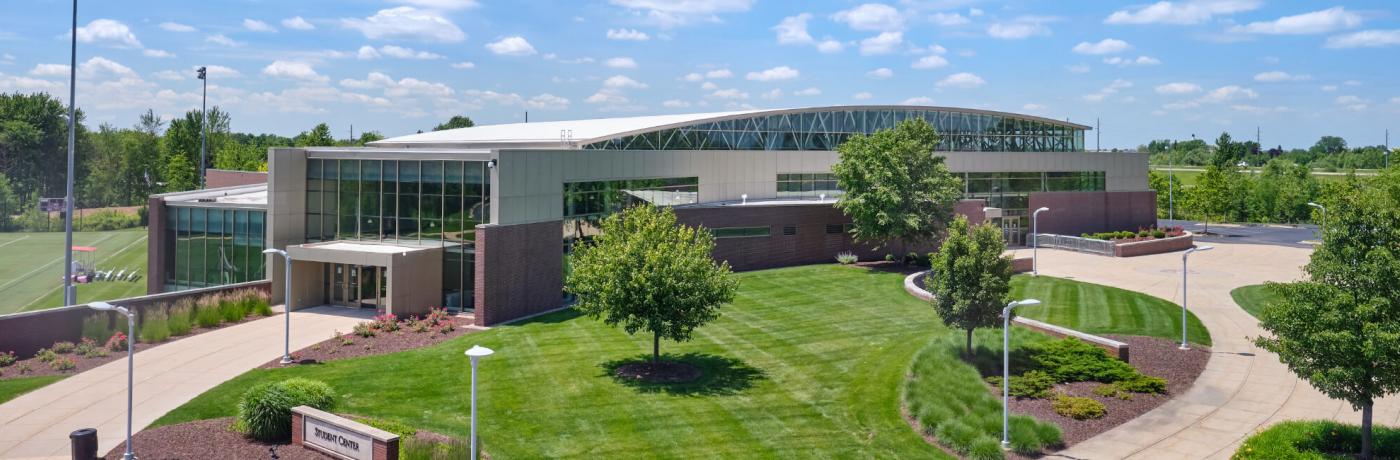 drone photo of davenport's student activity center