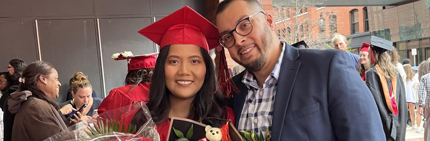 Image of student and parent at commencement