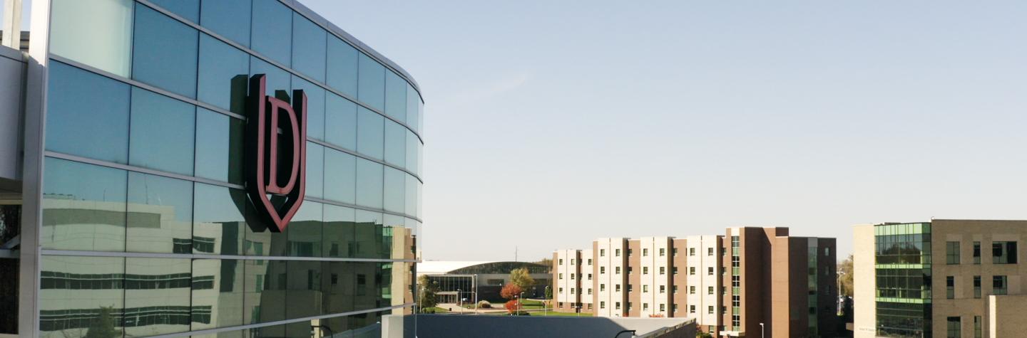 Drone close up shot of the College of Business