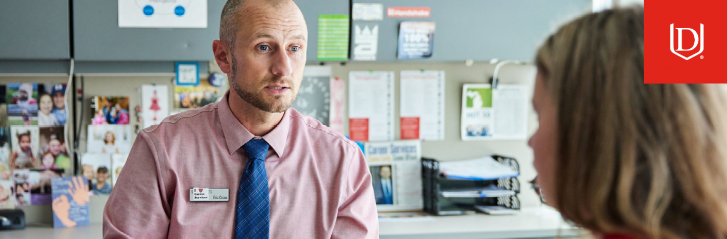 Career Services coach meeting with a student