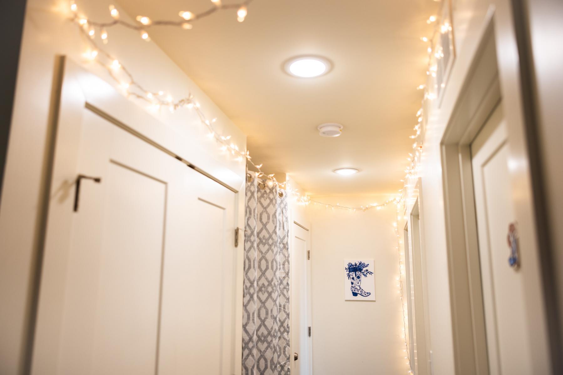 Panther Ridge bedroom with a twinkle lights around the ceilling