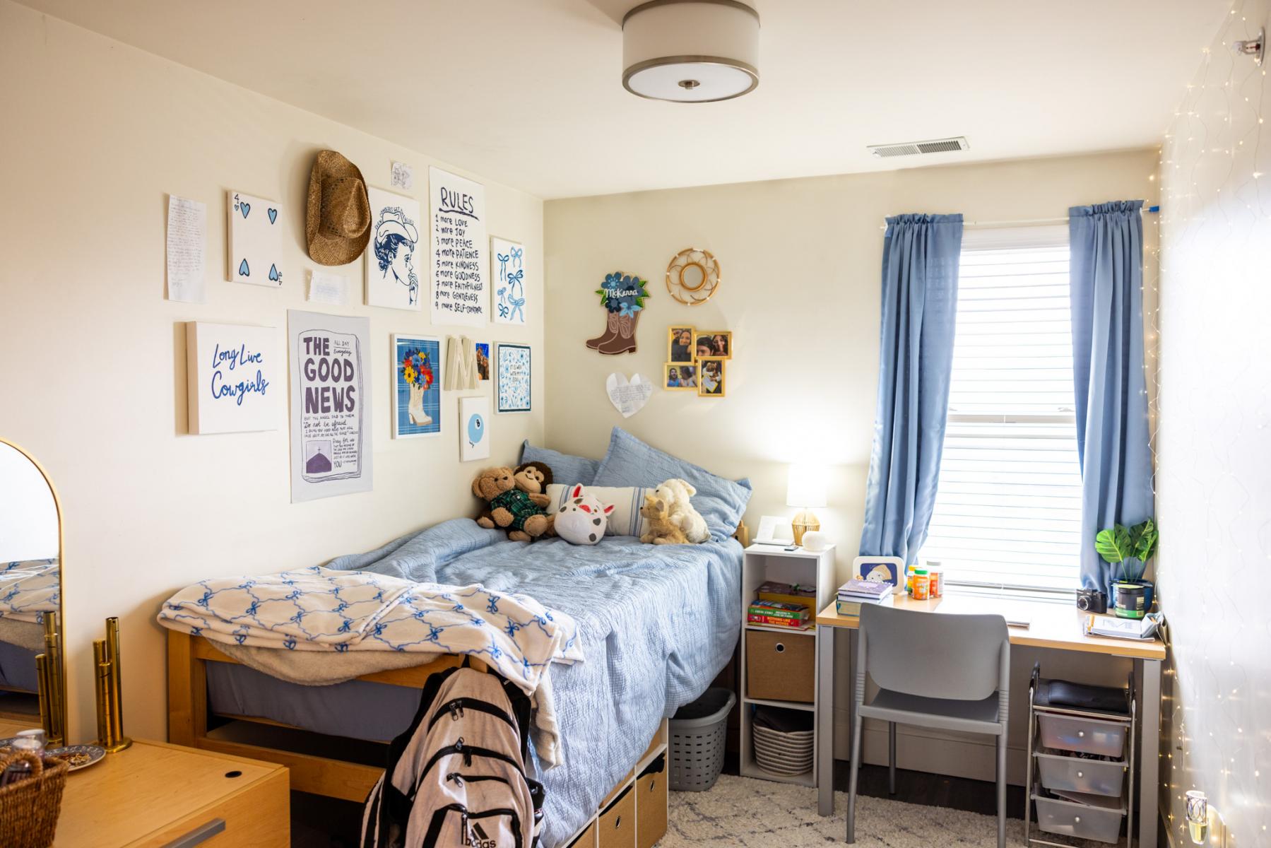 A decorated bedroom in the Panther Ridge apartments