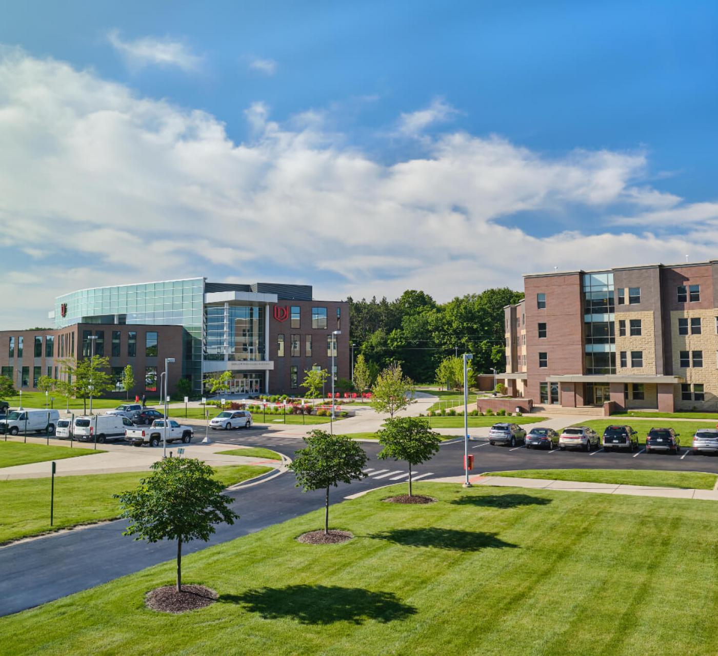 Wide view of college of business and south residence hall