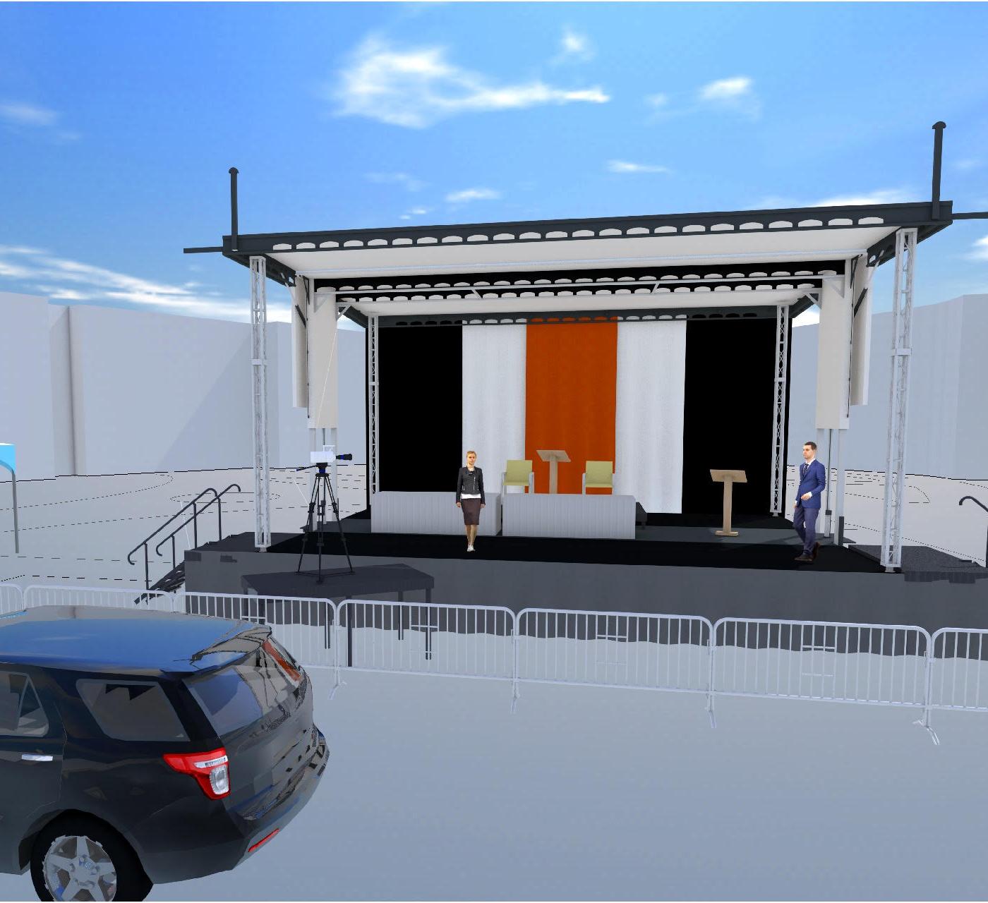 Mock-up stage for Davenport University commencement ceremony