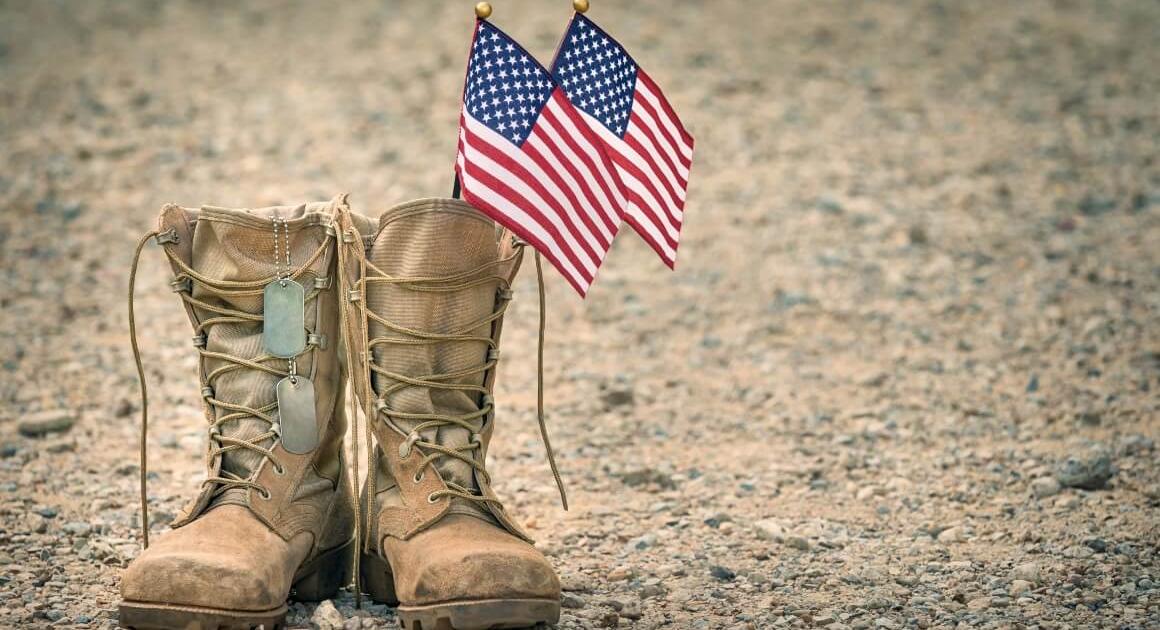 American flags in a pair of military boots