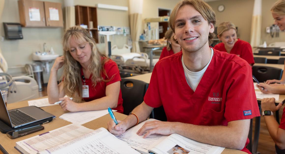 Students in a DU nursing classroom studying 