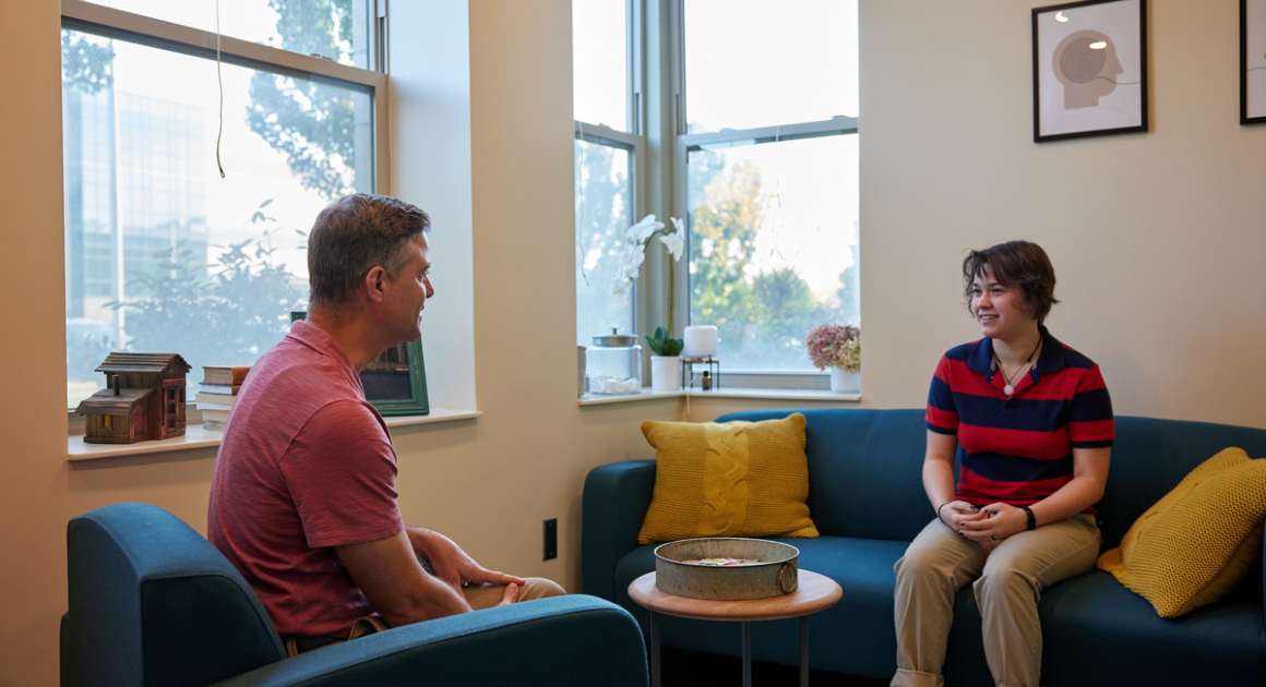 Student and one of our counselors in the Wellness Center